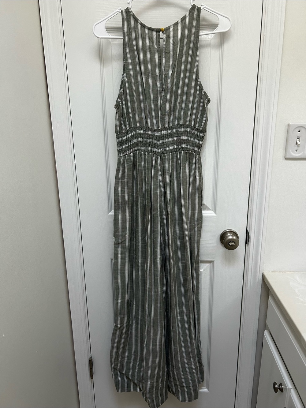 Blush Olive Green and White Striped Halter Jumpsuit - Picture 2 of 3